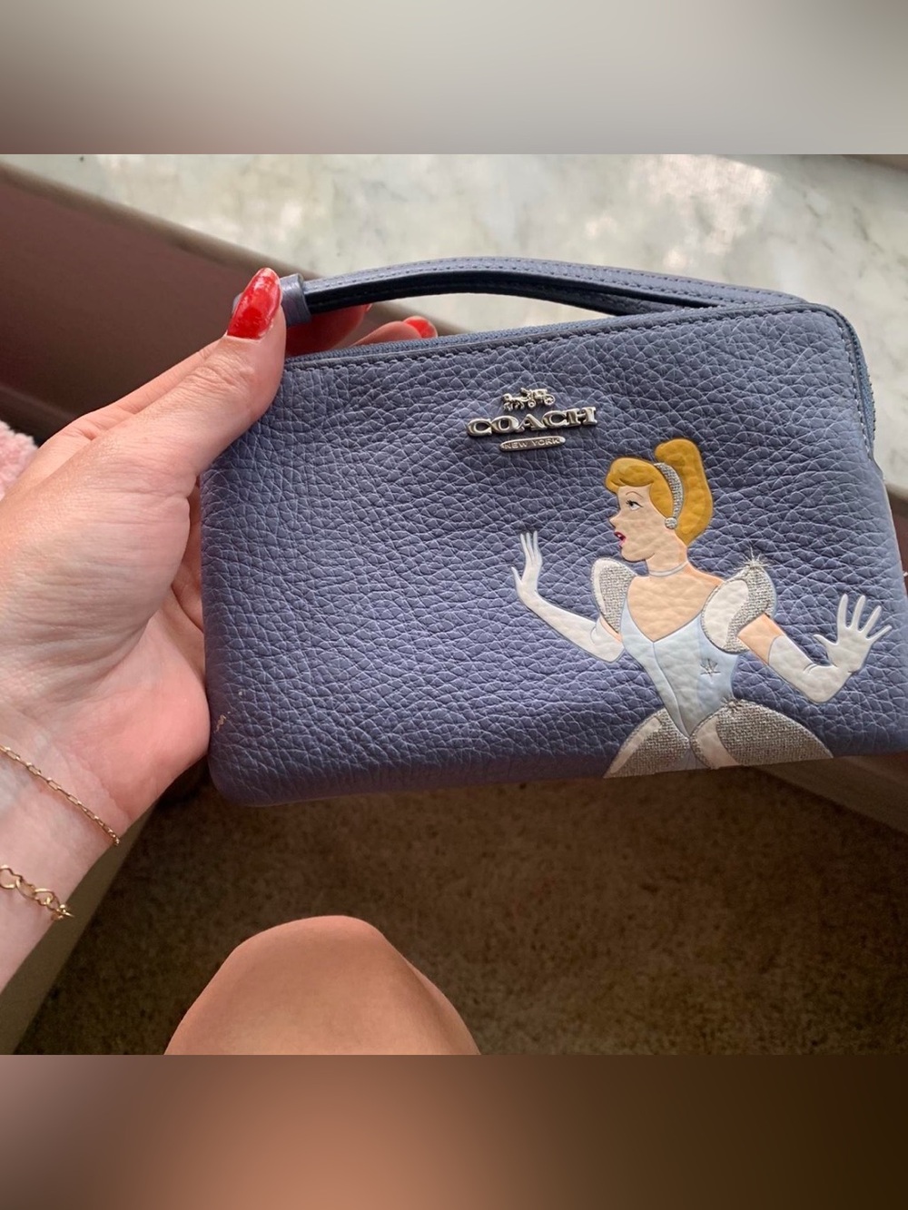 Coach Blue Leather Cinderella Wristlet with Gold Logo